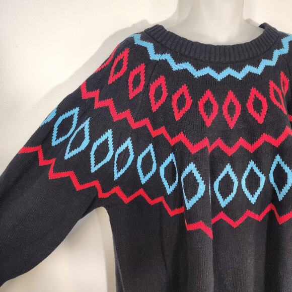 Lane Bryant Sweater Womens 22/24 Black Blue Red Fair Isle Jacquard Knit Crewneck - Picture 6 of 11